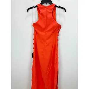 Lulus Masterfully Mod Bright Orange Side Button Midi Dress Cutout Large NWT thumbnail 11