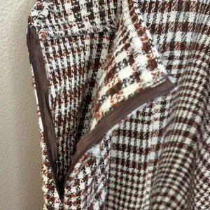 NWT Tea N Rose Brown and White Overall Houndstooth Pinafore Dress Raw Hem thumbnail 5