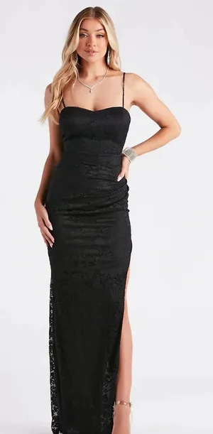 Windsor Black Formal Long Dress Lace thumbnail 1