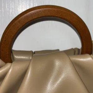 Tan Handbag with Wooden Handle Vegan Leather Adorable and Chic Crossbody Chain thumbnail 2