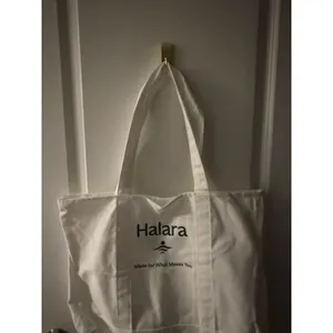 Halara White Canvas Tote Bag Logo Graphic Made for What Moves You Large Gym Bag thumbnail 3