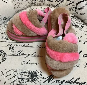 UGG Fluffita Platform Slingback Slipper Pink Rose Tan 1120875 Size 8 Womens thumbnail 1