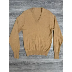 Wool Women Camel Knit Sweater M Tan V-Neck Long Sleeve Classic Minimalist Preppy thumbnail 10