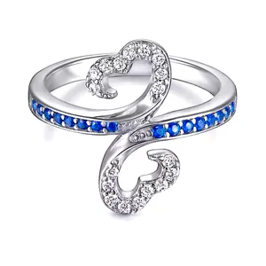 White Gold Plated Double Heart Lab Sapphire Ring Size‎ 7 thumbnail 6