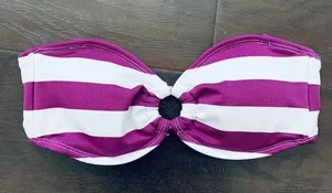 Target Xhilaration Bandeau Bikini Top - White & Purple Stripes | Size: S thumbnail 1