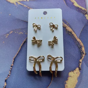 Gold Tone Bow‎ Stud Earrings Set Women Jewelry Set thumbnail 2