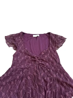 Womens Purple Lace Cap Sleeve Babydoll Top Dark Fairy Grunge Romantic Ethereal thumbnail 2
