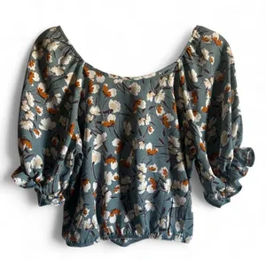 Sienna Sky Teal Blue Floral Off-Shoulder Puff Sleeve Top size M thumbnail 1