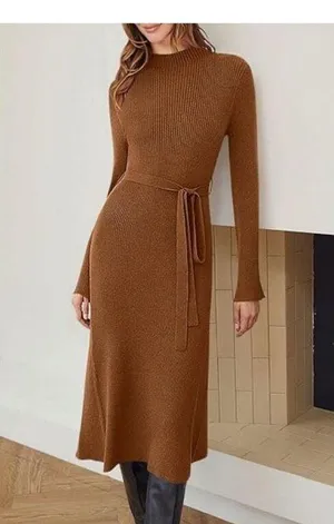 NEW Bell Long Sleeve Sweater Bodycon Ribbed Knit Pullover Midi Dress M NO BELT thumbnail 4