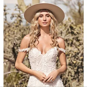Lilian West Bohemian Off-The-Shoulder A-Line Wedding Gown with Lace Size 14 thumbnail 5