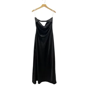 Lulus Exquisite Shine Black Satin Rhinestone Strapless Maxi Dress size Large NWT thumbnail 3