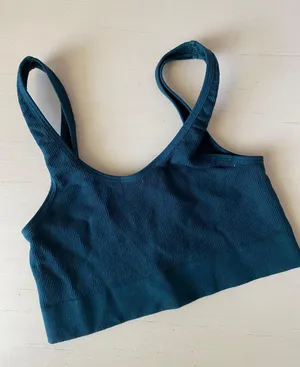 Out From Under Urban Outfitters seamless ribbed navy forest green v neck croptop thumbnail 4