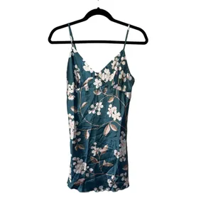 SHEIN‎ Satin Floral Slip Dress Teal Mini Nightgown Small thumbnail 2