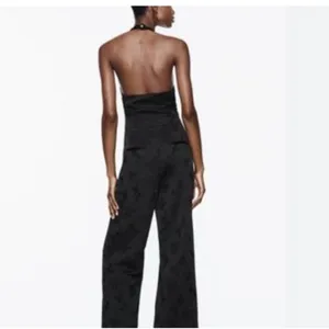 NWT Zara Black Viscose Jacquard Halter Vest Jumpsuit V-neckline Bloggers Fave thumbnail 5