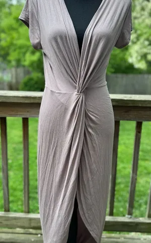 Rolla Coster taupe Ruched Midi Stretch Dress Large NWT thumbnail 1