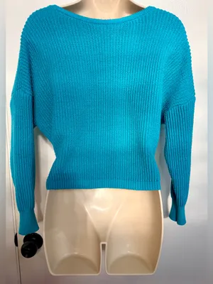SHEIN Teal Wrap Sweater XS Ribbed Knit Crossover Cropped Long Sleeve US 2 thumbnail 8