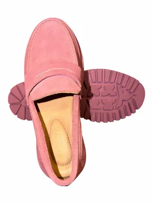 Women's Pink Suede Platform Penny Loafers thumbnail 5