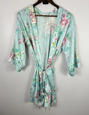 Flora‎ Nikrooz Robe Women XS/S Satin Floral Lounge Wrap Romantic Coquette Fairy thumbnail 1