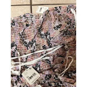 Free People Back On Top Crop Smocked‎ Shirt Blouse Puff Sleeve Size S thumbnail 10