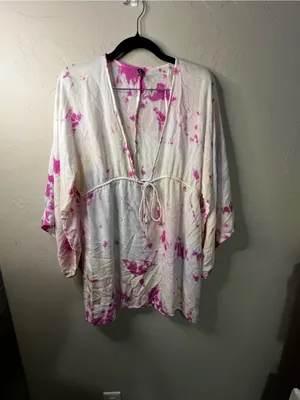 Raviya Petunia Pink Yellow Tie Dye Rayon Swim Cover Up Tunic Beach Vacation thumbnail 2