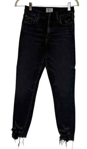 AGOLDE Sophie Crop High Rise‎ Black Denim Raw Hem Skinny Leg Jeans Size 28 thumbnail 1