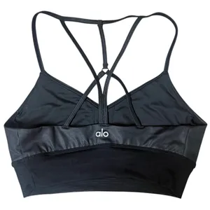 Alo Yoga Lavish Sports Bra Glossy Black Mesh Strappy Bralette Womens Size Small thumbnail 2