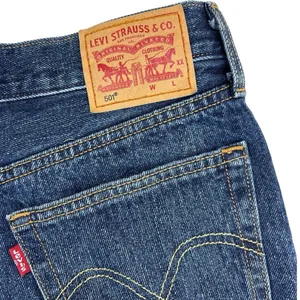 Levi’s 501 Blue Denim Distressed Cut-Off Raw Hem Button Fly Jean Shorts Size 27 thumbnail 4