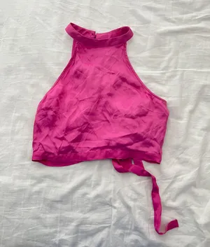 ZARA Satin Pink Halter Top thumbnail 1