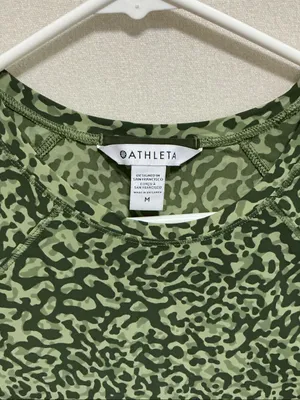 Athleta Olive Green Camo-Pattern Short Sleeve Tee thumbnail 2
