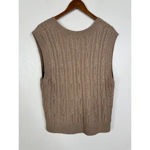 Abercrombie & Fitch Womens Cable Knit Sweater Vest Taupe Brown V-Neck Large thumbnail 2