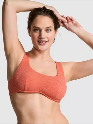 PINK Victoria’s Secret Textured Glitter Bikini Set Orange Coral Medium NWT thumbnail 3