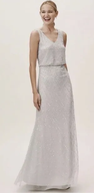 BHLDN NWT Light‎ Gray Chevron Beaded Gown Size 2 thumbnail 1