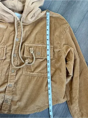 American Eagle AE Hooded Cropped Corduroy Button Up Shirt Shacket Small M Top thumbnail 6