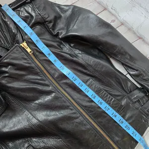 ALC Black Lamb Leather Hooded Moto‎ Jacket Paneled Wool Blend Contrast Trim 4 thumbnail 11
