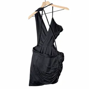 Retrofête Wrap Mini Dress Braided Straps Black Women's size S thumbnail 4