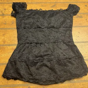 Black Lace Short Sleeve Top T-Shirt Club Going Out Cute Sexy Size Small‎ thumbnail 3