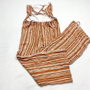 Forever 21 Contemporary‎ Jumpsuit Women Rust Striped Boho Wide Leg Rayon Size XL thumbnail 7