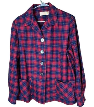 ‎Vintage Pendleton 100% Pure Virgin Wool Red Plaid Coat thumbnail 1