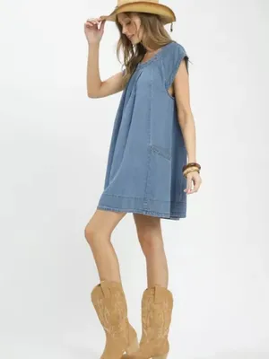 Umgee Stone‎ Washed Denim Mini Dress thumbnail 2