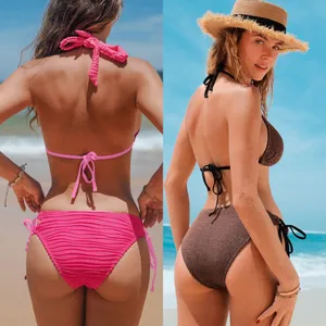 NWT Cupshe Lot of 4 Bikinis Oceanside Charm & Pink Textured Halter Swimsuit Sz M thumbnail 3