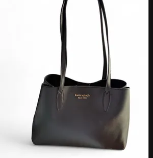 kate spade Black Leather Double-Handle Tote with Gold Logo thumbnail 3