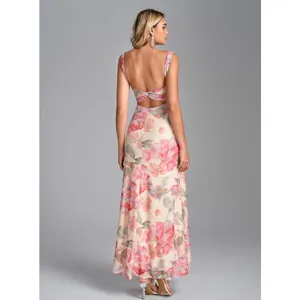 Floral Maxi Dress Women's M Backless Square Neck Smocked Wedding Guest thumbnail 2