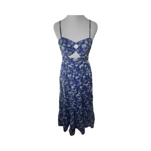 FORE Blue Floral‎ Cotton Tiered Midi Dress Cutout Ring Detail DI8291FO Womens S thumbnail 2