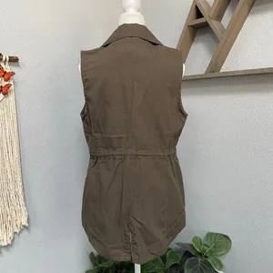 Sebby Olive Green Zip Up Military Vest Sleeveless 100% Cotton Granola Goblincore thumbnail 4