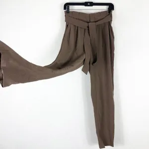 Athleta Skyline Plaid Pants Size 2 Brown Paperbag Tie Casual Lightweight thumbnail 11