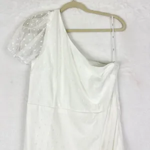 Lulus Amazing Glamour White Polka Dot Mesh One Shoulder Midi Dress Size XL NWT thumbnail 6