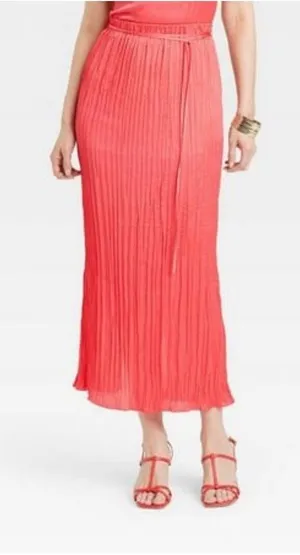 A New Day Women's Textured Crinkle Satin Midi Skirt Coral M NWT thumbnail 1