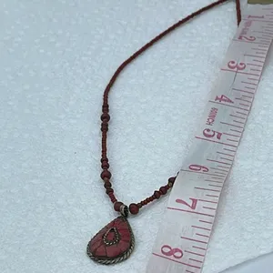 Boho festival red seed bead faux coral necklace. thumbnail 6