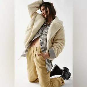 Free People We The Free Joplin Cozy Jacket Cream Sherpa‎ Coat Womens Size L thumbnail 6