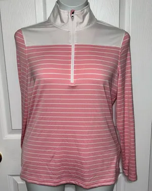 FOOTJOY Quarter Zip Pullover Top Size M Pink White Striped Long Sleeve Workout thumbnail 1